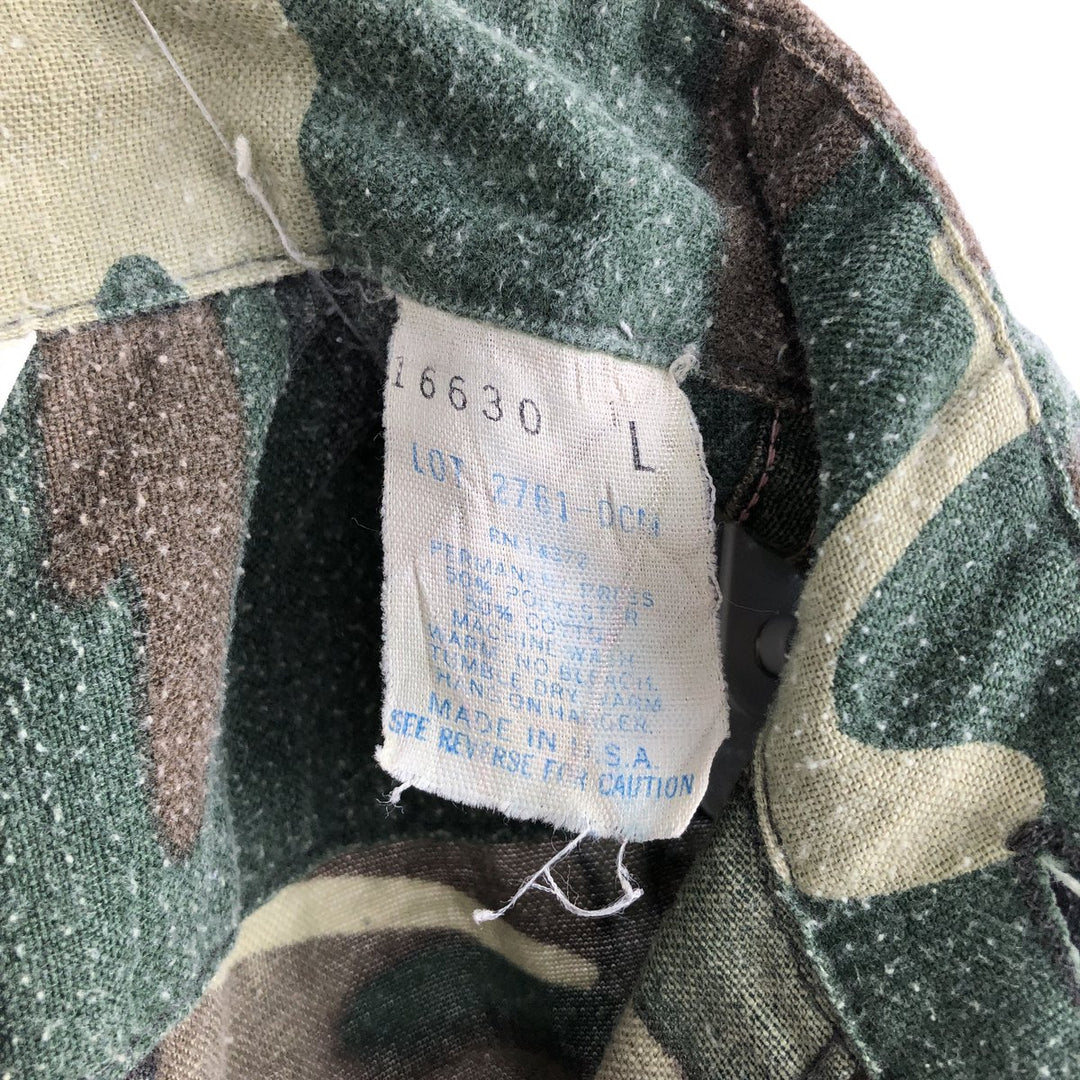 80s-90'S Five Brother Woodland Camo Long-Sleeve Light Flannel Check Shirt, Made in USA, Men's Size L (Equivalent), Vintage polyester green type Vintage Second Hand