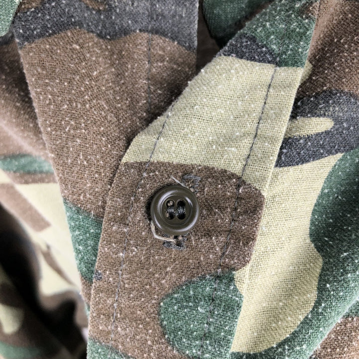 80s-90'S Five Brother Woodland Camo Long-Sleeve Light Flannel Check Shirt, Made in USA, Men's Size L (Equivalent), Vintage polyester green type Vintage Second Hand