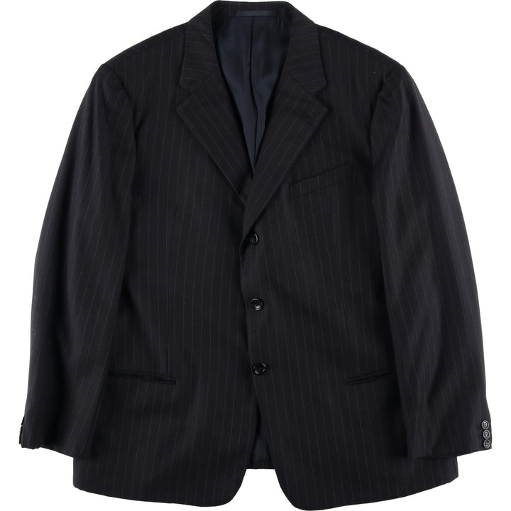 Giorgio Armani ARMANI COLLEZIONI Stripe Pattern Wool Tailored Jacket, Made in Italy, Men's Size XL (approx.) wool black type Vintage Second Hand
