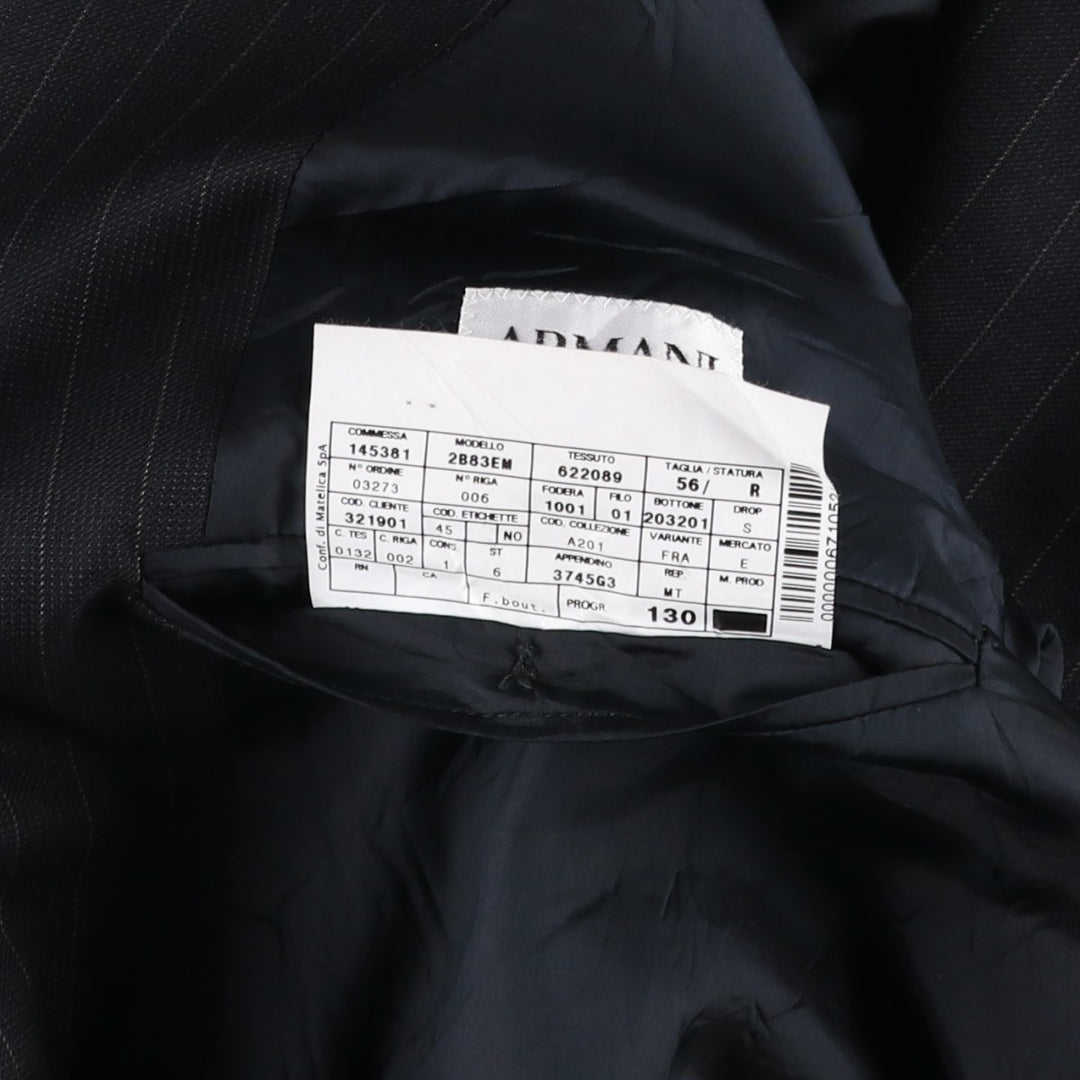 Giorgio Armani ARMANI COLLEZIONI Stripe Pattern Wool Tailored Jacket, Made in Italy, Men's Size XL (approx.) wool black type Vintage Second Hand