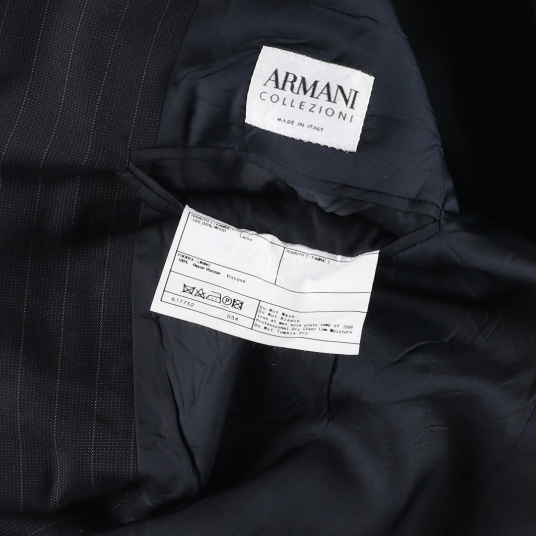 Giorgio Armani ARMANI COLLEZIONI Stripe Pattern Wool Tailored Jacket, Made in Italy, Men's Size XL (approx.) wool black type Vintage Second Hand