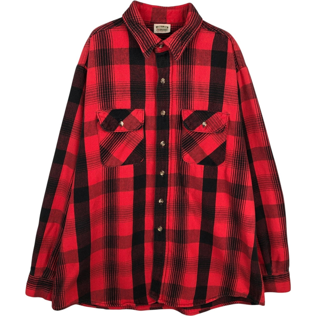 90'S Five Brother Long Sleeve Flannel Check Shirt Men's XL Vintage unclear red type Vintage Second Hand