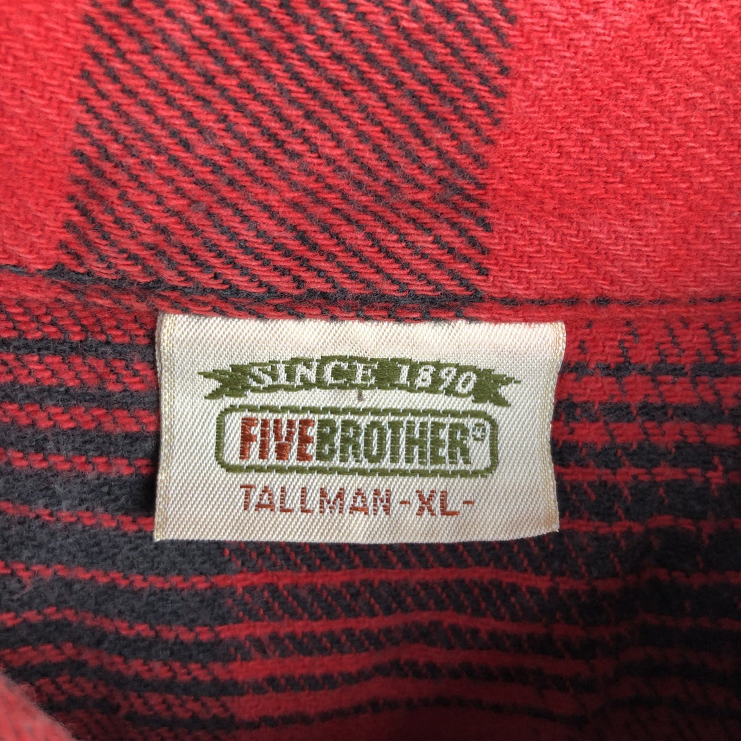 90'S Five Brother Long Sleeve Flannel Check Shirt Men's XL Vintage unclear red type Vintage Second Hand