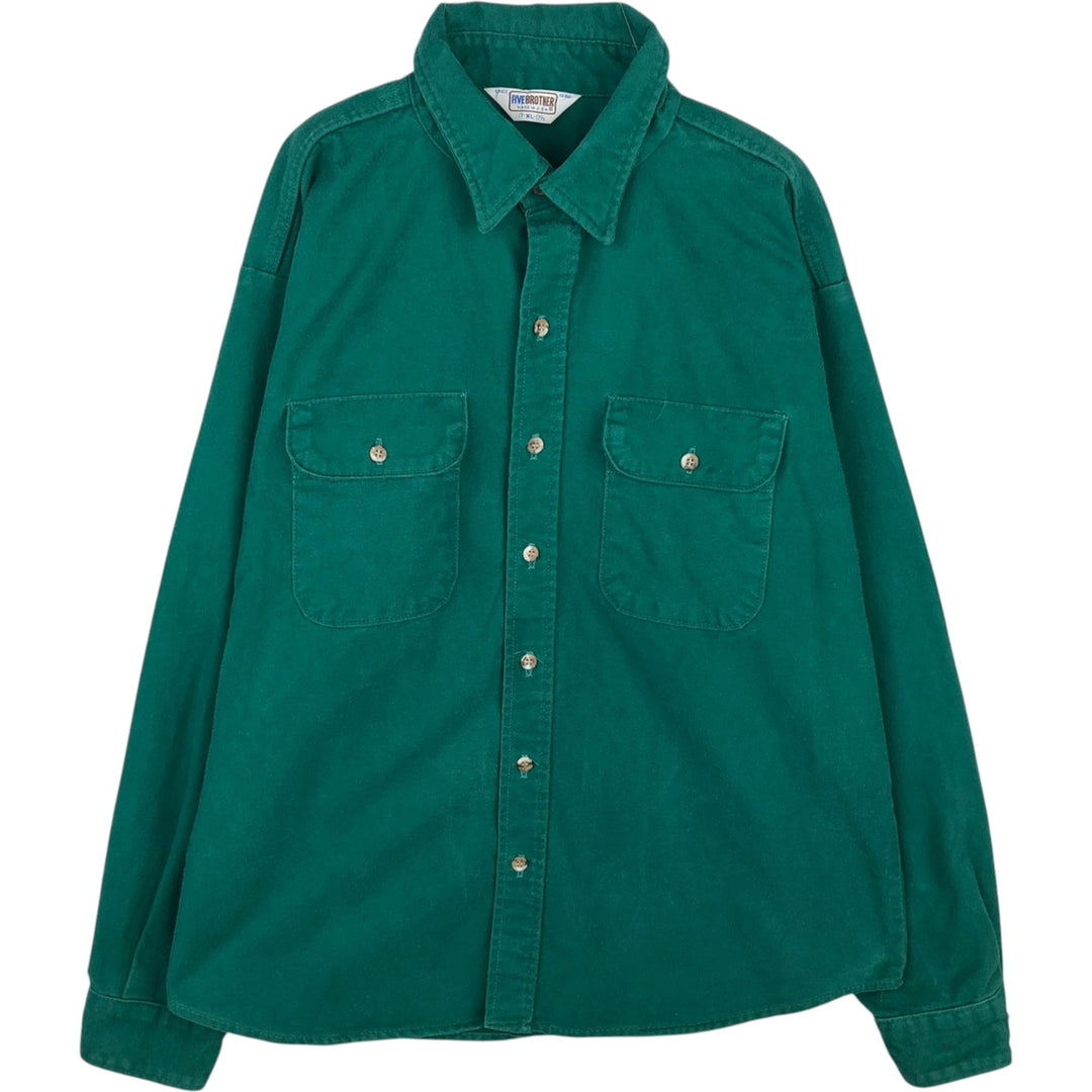 Vintage 70s-80'S Five Brother long-sleeved chamois cloth shirt, made in the USA, men's size XL cotton green type Vintage Second Hand