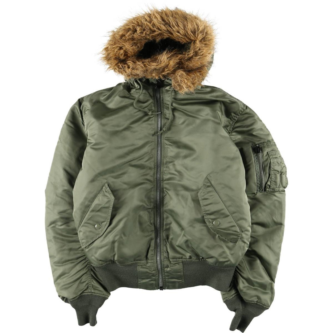 1990'S Civilian Alpha Industries Hooded Padded Military Flight Jacket, Men's Size M (Equivalent), Vintage Nylon Khaki type Vintage Second Hand