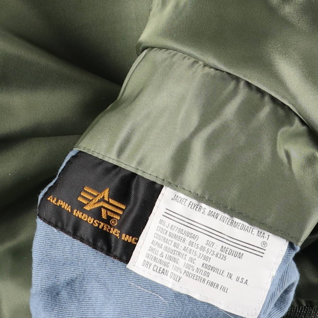 1990'S Civilian Alpha Industries Hooded Padded Military Flight Jacket, Men's Size M (Equivalent), Vintage Nylon Khaki type Vintage Second Hand