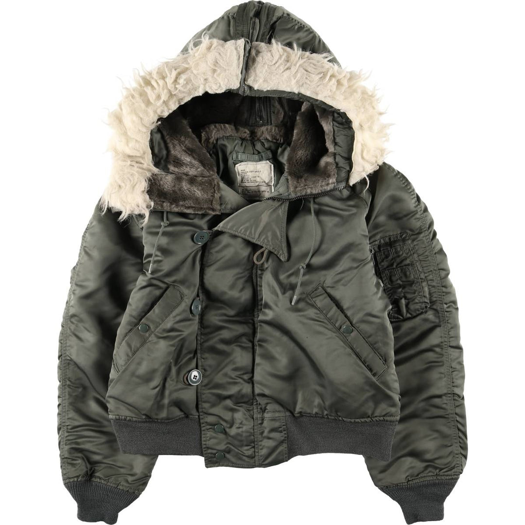 1980'S US Military Issue N-2B Padded Military Flight Jacket, Made in USA, Medium Size (Equivalent to Men's M), Vintage Nylon Khaki type Vintage Second Hand