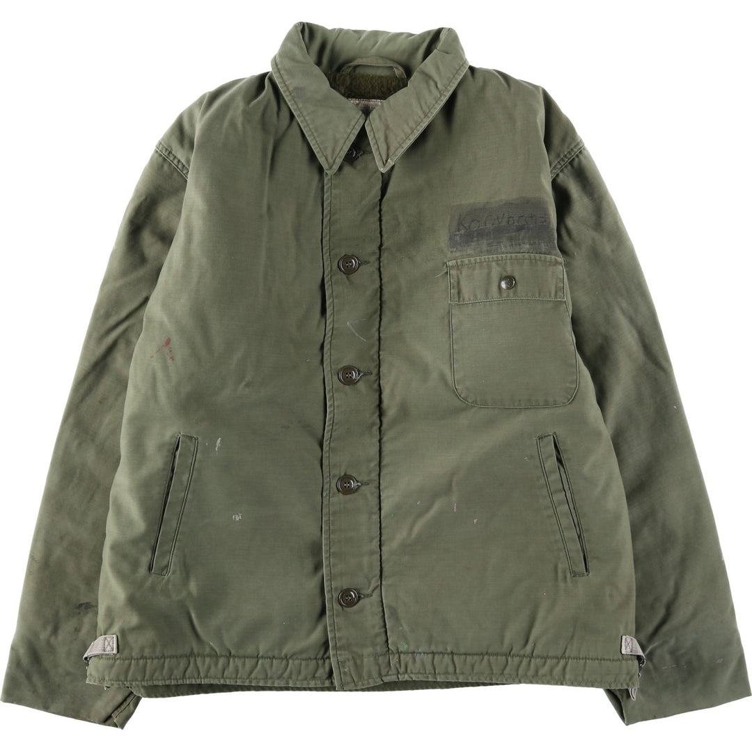 1980'S US Military A-2 Deck Jacket, Men's Size XL (approx.) Nylon Khaki type Vintage Second Hand