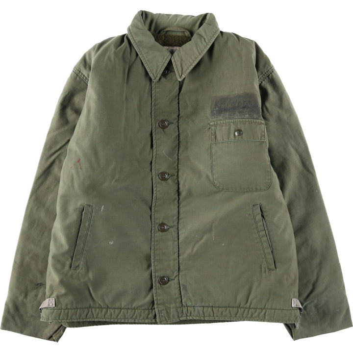 1980'S US Military A-2 Deck Jacket, Men's Size XL (approx.) Nylon Khaki type Vintage Second Hand