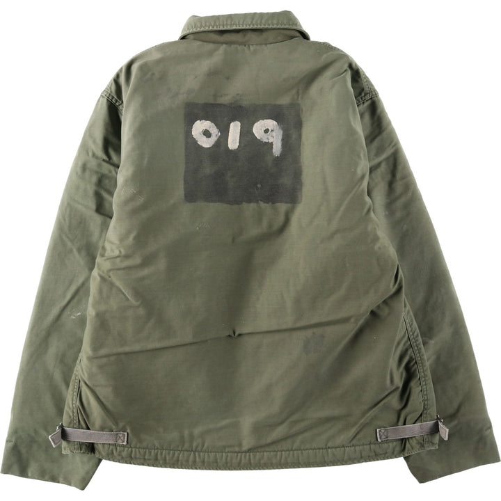 1980'S US Military A-2 Deck Jacket, Men's Size XL (approx.) Nylon Khaki type Vintage Second Hand
