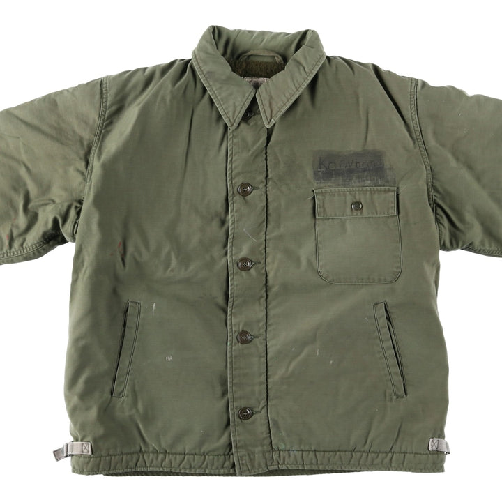 1980'S US Military A-2 Deck Jacket, Men's Size XL (approx.) Nylon Khaki type Vintage Second Hand