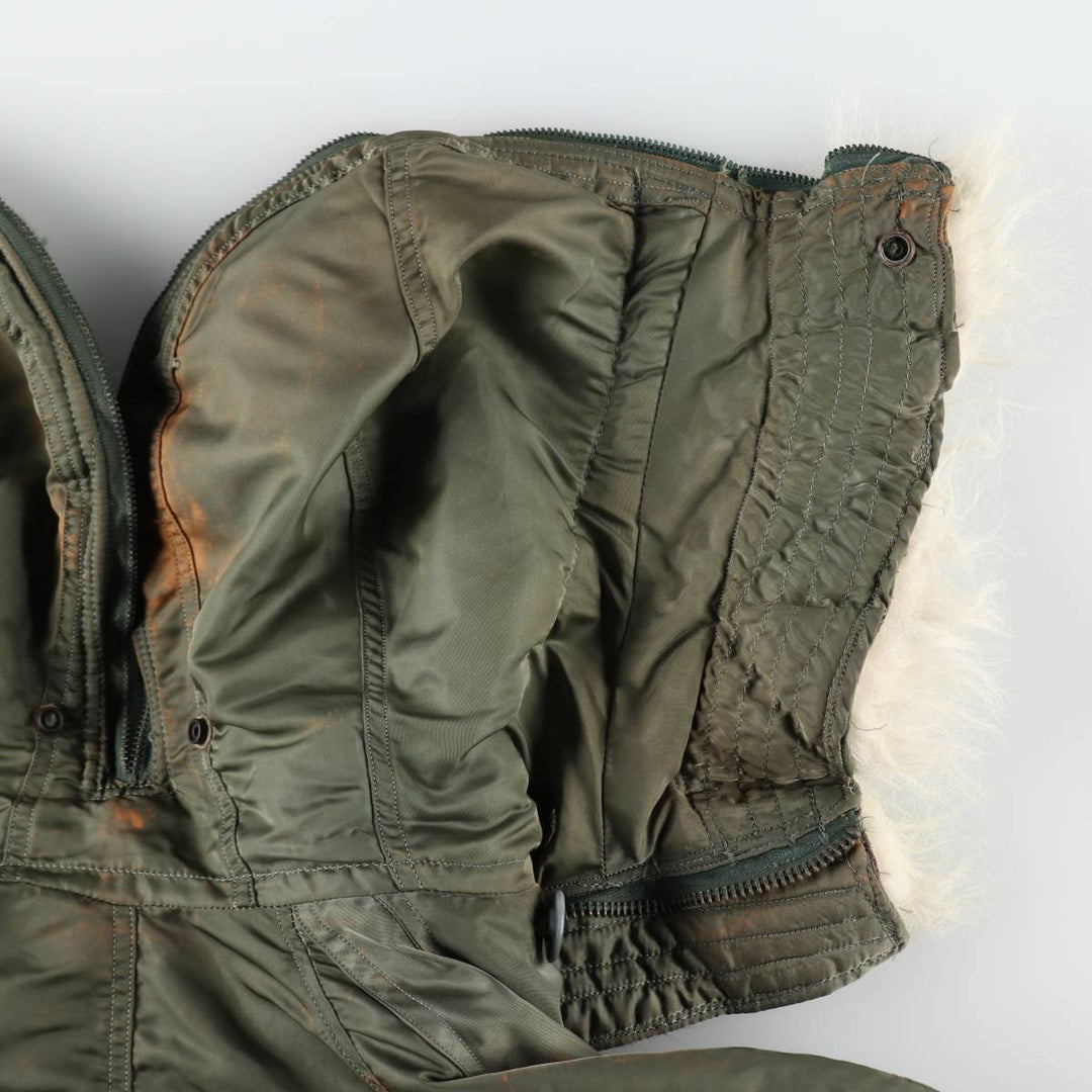 1980'S US Military Issue N-2B Padded Military Flight Jacket, Made in USA, Medium Size (Equivalent to Men's M), Vintage Nylon Khaki type Vintage Second Hand