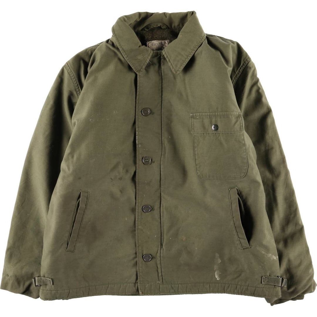1980'S US Military A-2 Military Deck Jacket, Made in USA, X-LARGE (46-48), Men's XL equivalent, Vintage Nylon Khaki type Vintage Second Hand