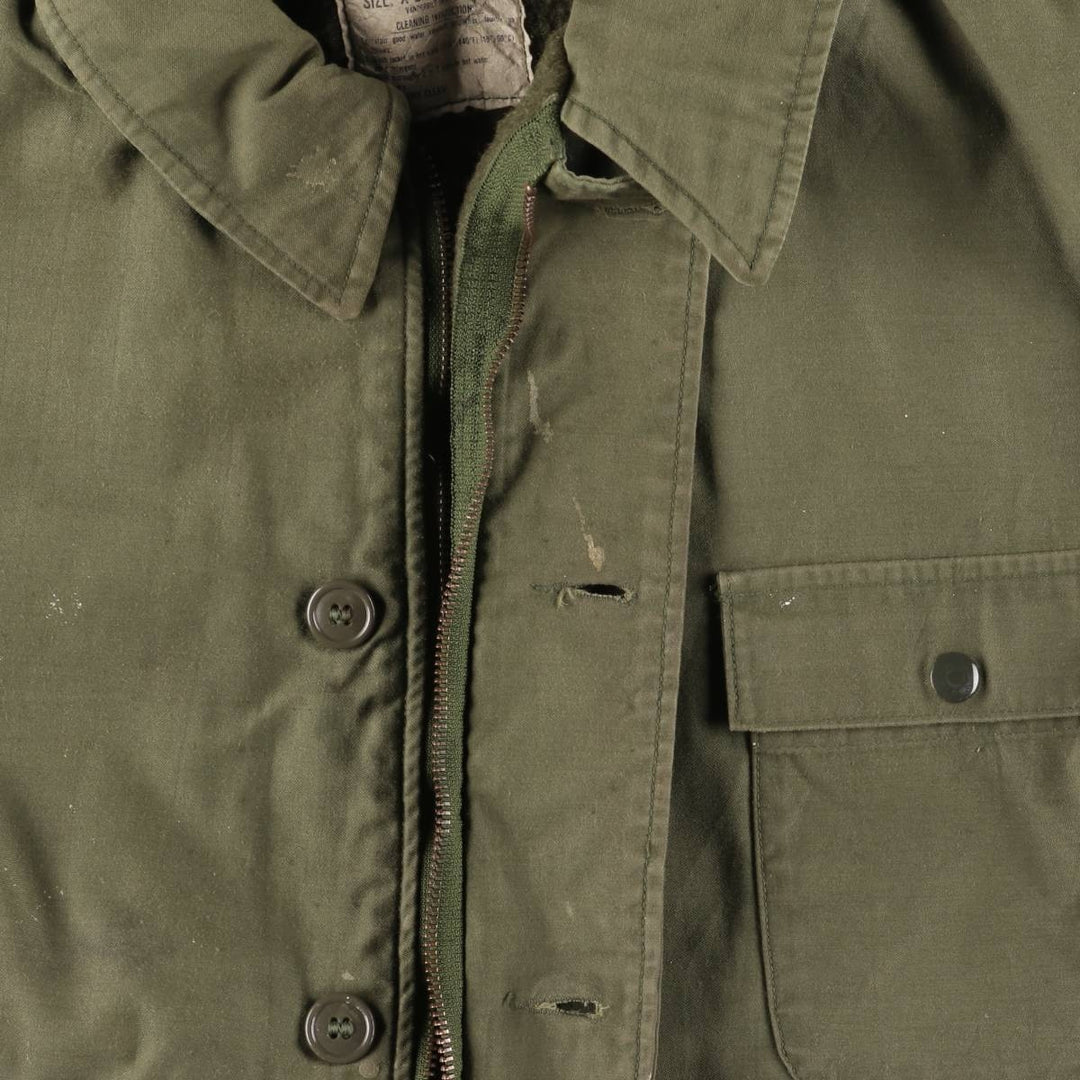 1980'S US Military A-2 Military Deck Jacket, Made in USA, X-LARGE (46-48), Men's XL equivalent, Vintage Nylon Khaki type Vintage Second Hand