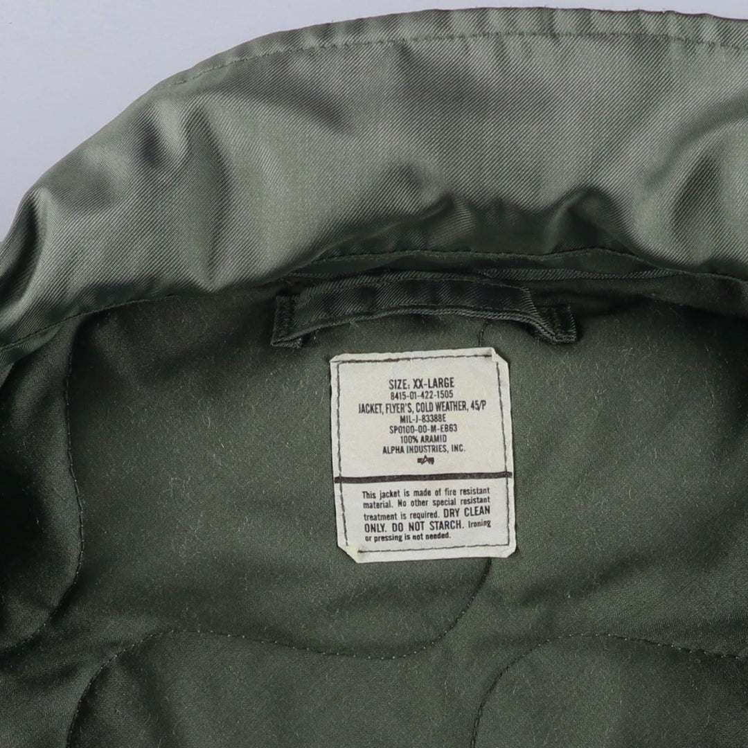 Civilian-made 2000'S Alpha Industries military flight jacket, men's size XXL equivalent. Aramid Khaki type Vintage Second Hand