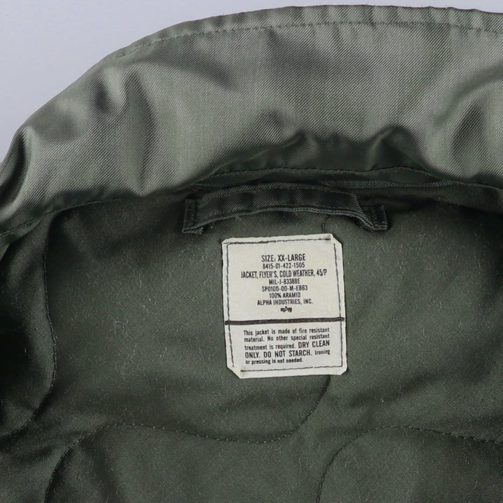 Civilian-made 2000'S Alpha Industries military flight jacket, men's size XXL equivalent. Aramid Khaki type Vintage Second Hand