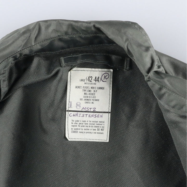 Authentic US military issue, 1990'S military flight jacket, made in USA, men's size L equivalent. polyamide Khaki type Vintage Second Hand