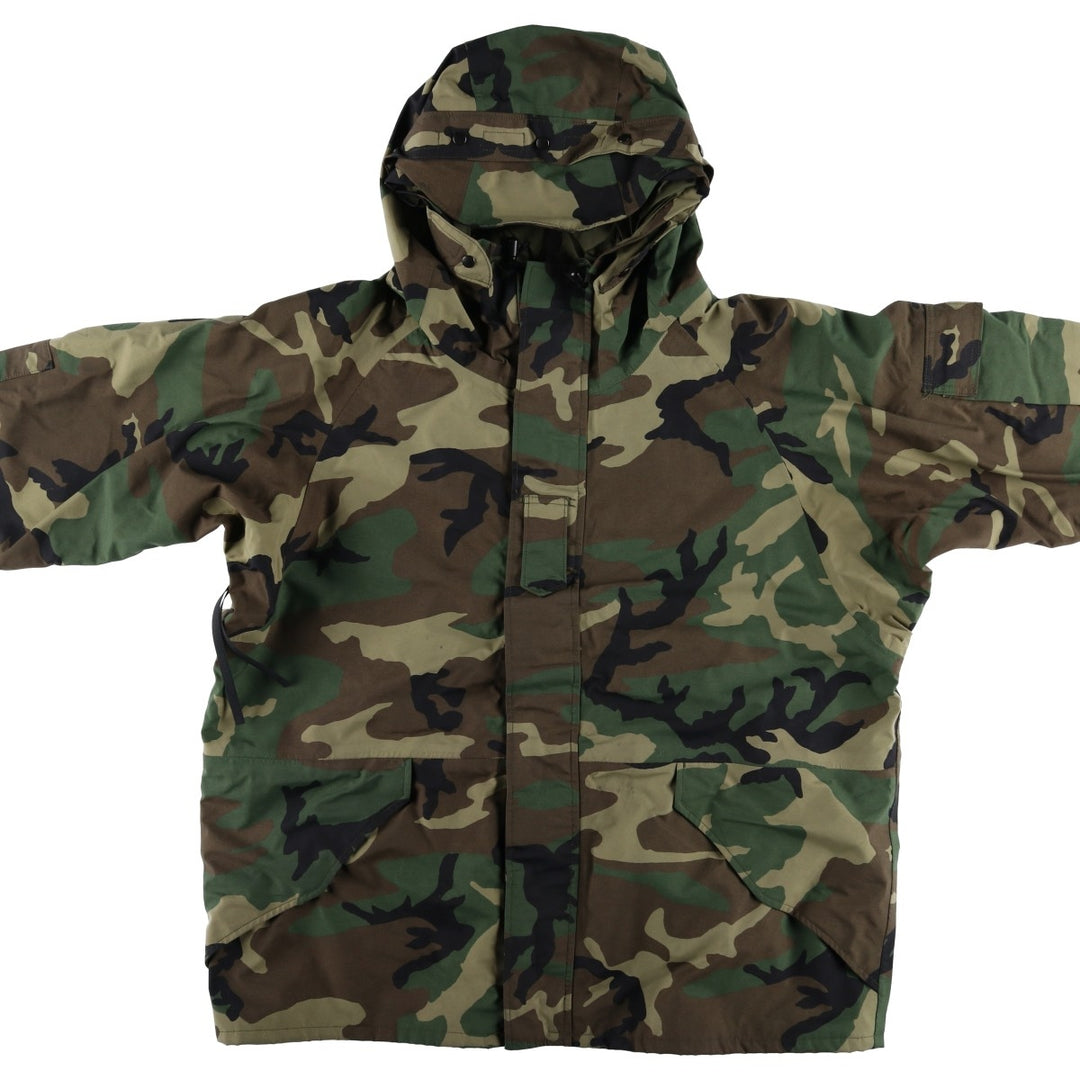2000'S US Military Issue Woodland Camo ECWCS 1st GEN Late Model Military Gore-Tex Parka Made in USA X-LARGE-REGULAR Nylon Khaki type Vintage Second Hand