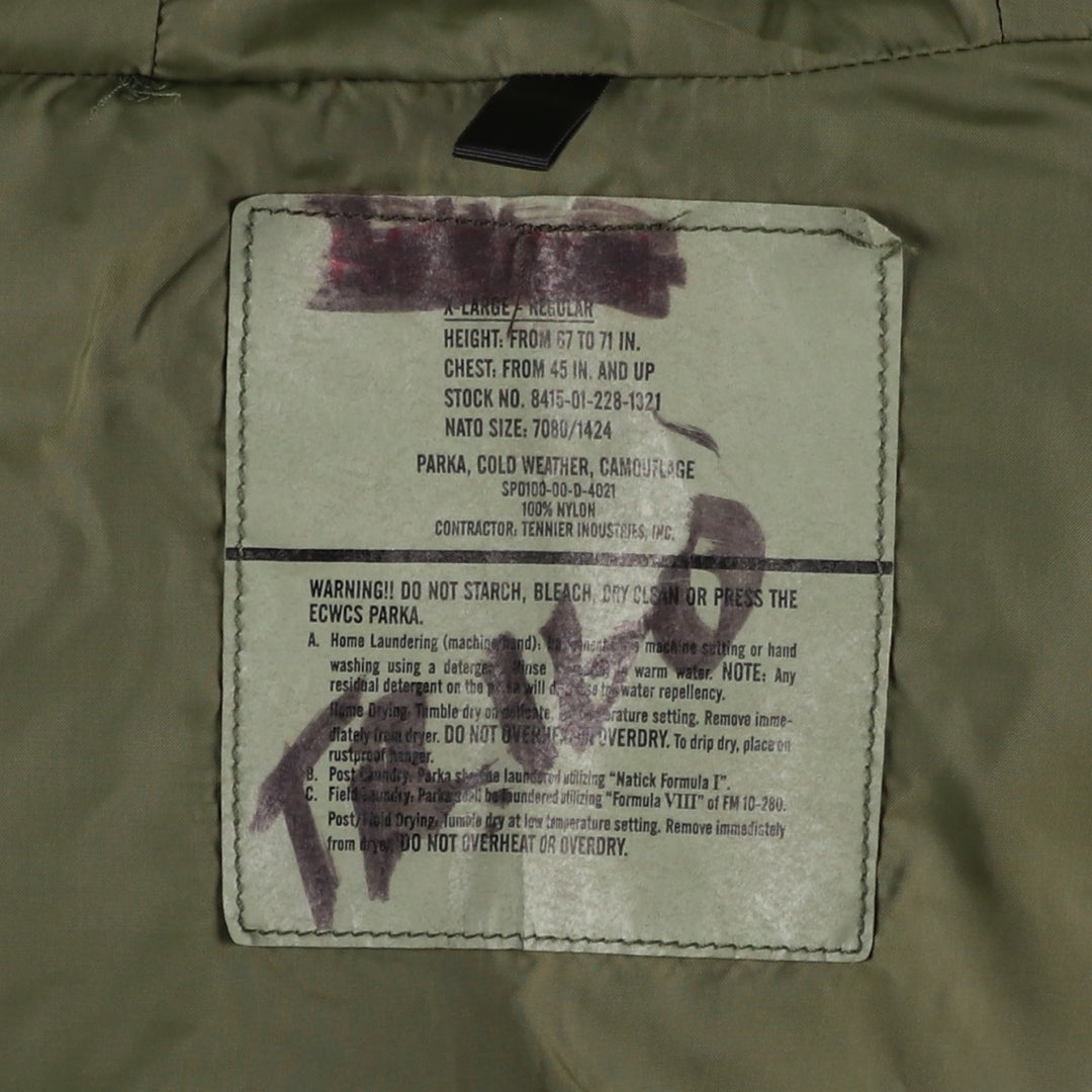 2000'S US Military Issue Woodland Camo ECWCS 1st GEN Late Model Military Gore-Tex Parka Made in USA X-LARGE-REGULAR Nylon Khaki type Vintage Second Hand