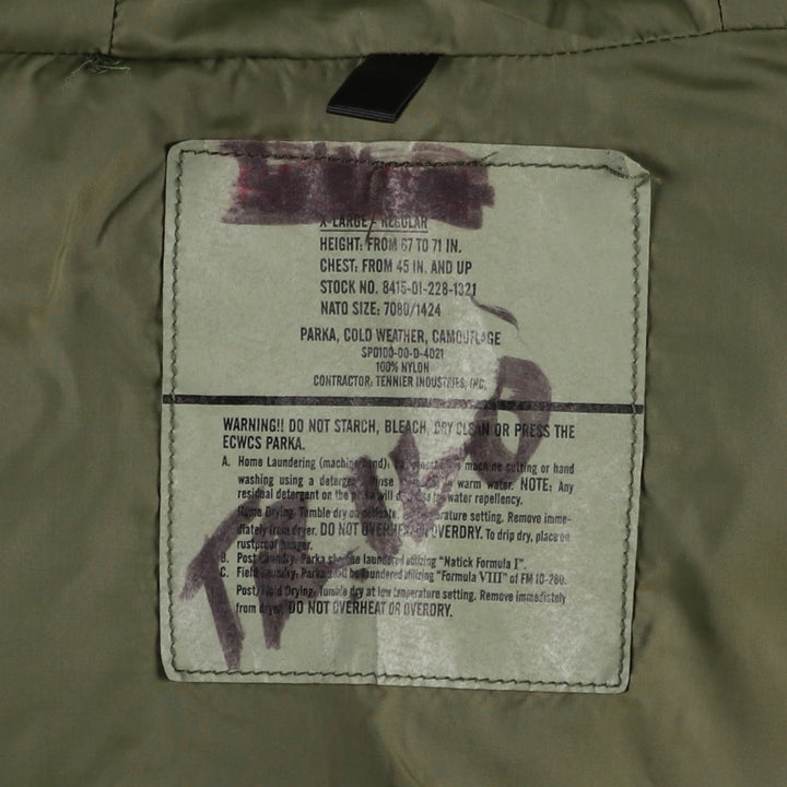 2000'S US Military Issue Woodland Camo ECWCS 1st GEN Late Model Military Gore-Tex Parka Made in USA X-LARGE-REGULAR Nylon Khaki type Vintage Second Hand