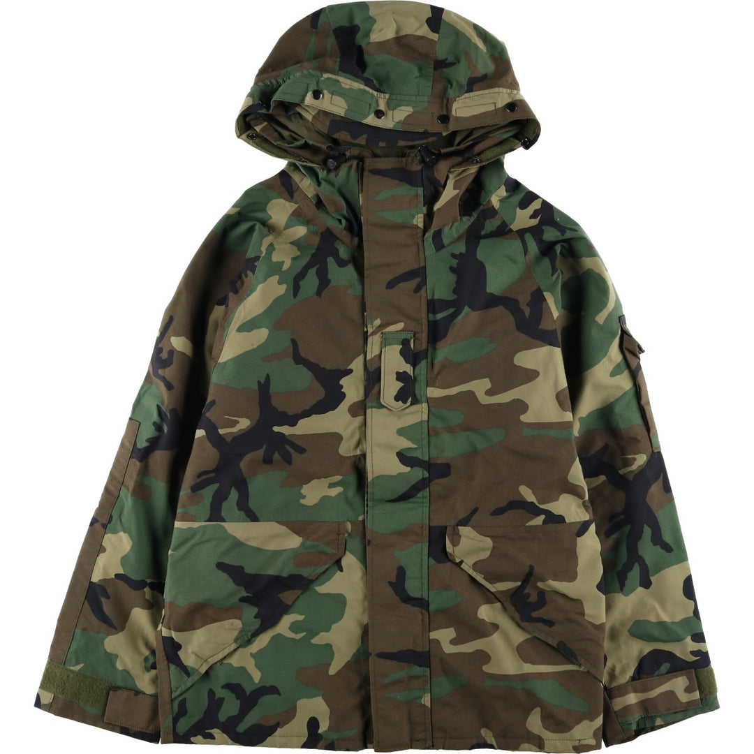 1990'S US Military Issue Woodland Camo ECWCS 1st Generation Late Model Gore-Tex Parka, Made in USA, Small-Regular Size Nylon Khaki type Vintage Second Hand