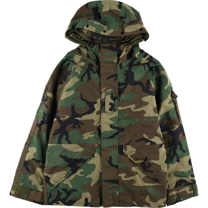 1990'S US Military Issue Woodland Camo ECWCS 1st Generation Late Model Gore-Tex Parka, Made in USA, Small-Regular Size Nylon Khaki type Vintage Second Hand