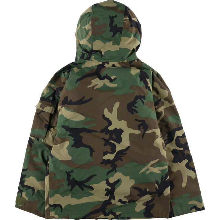 1990'S US Military Issue Woodland Camo ECWCS 1st Generation Late Model Gore-Tex Parka, Made in USA, Small-Regular Size Nylon Khaki type Vintage Second Hand