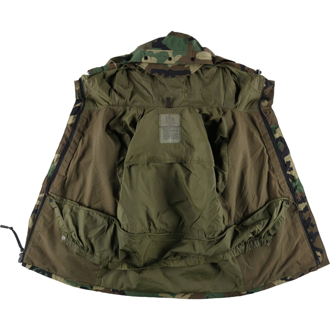 1990'S US Military Issue Woodland Camo ECWCS 1st Generation Late Model Gore-Tex Parka, Made in USA, Small-Regular Size Nylon Khaki type Vintage Second Hand