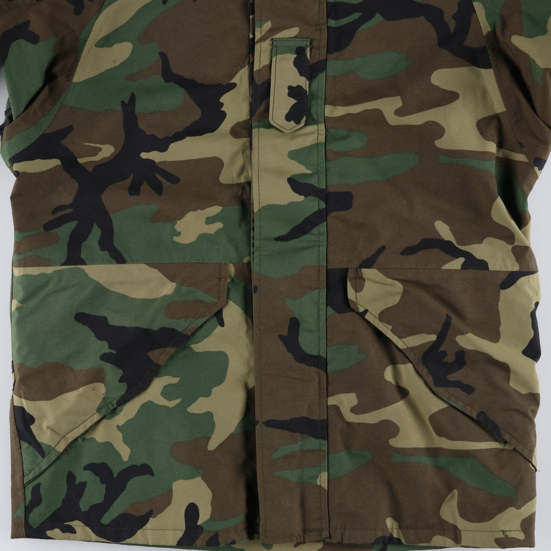 1990'S US Military Issue Woodland Camo ECWCS 1st Generation Late Model Gore-Tex Parka, Made in USA, Small-Regular Size Nylon Khaki type Vintage Second Hand