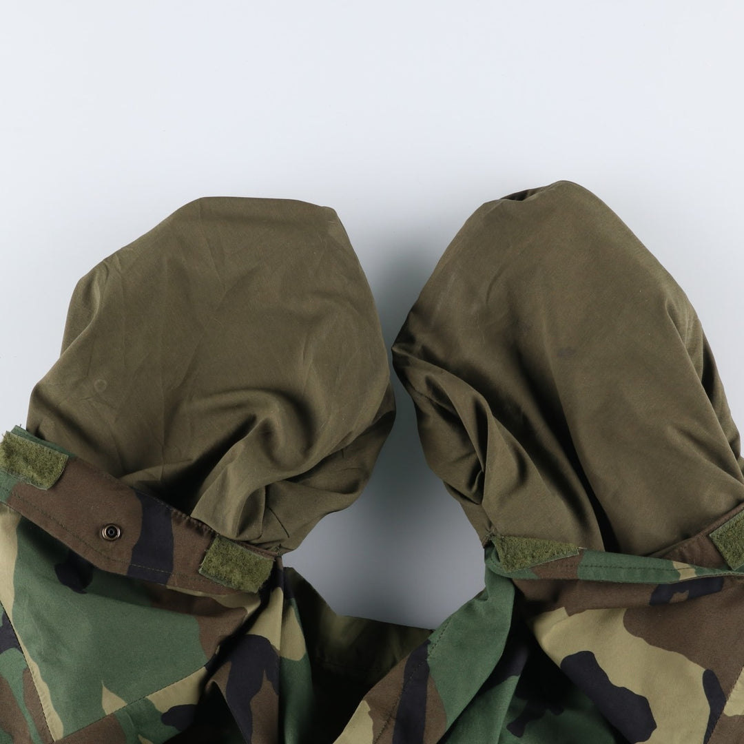 1990'S US Military Issue Woodland Camo ECWCS 1st Generation Late Model Gore-Tex Parka, Made in USA, Small-Regular Size Nylon Khaki type Vintage Second Hand