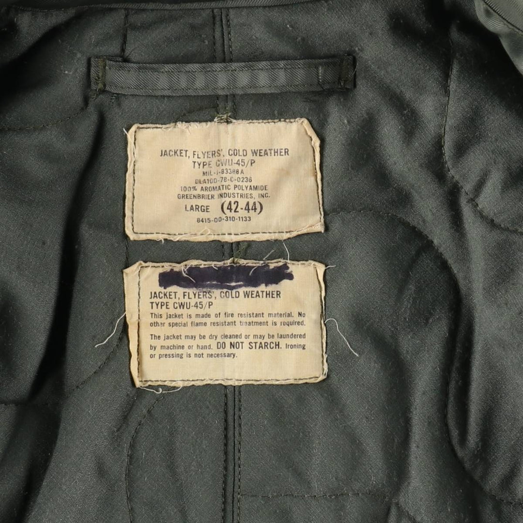Authentic US military issue, 1970'S military flight jacket, CWU-45P, made in USA, large size (equivalent to men's L). polyamide Silver type Vintage Second Hand
