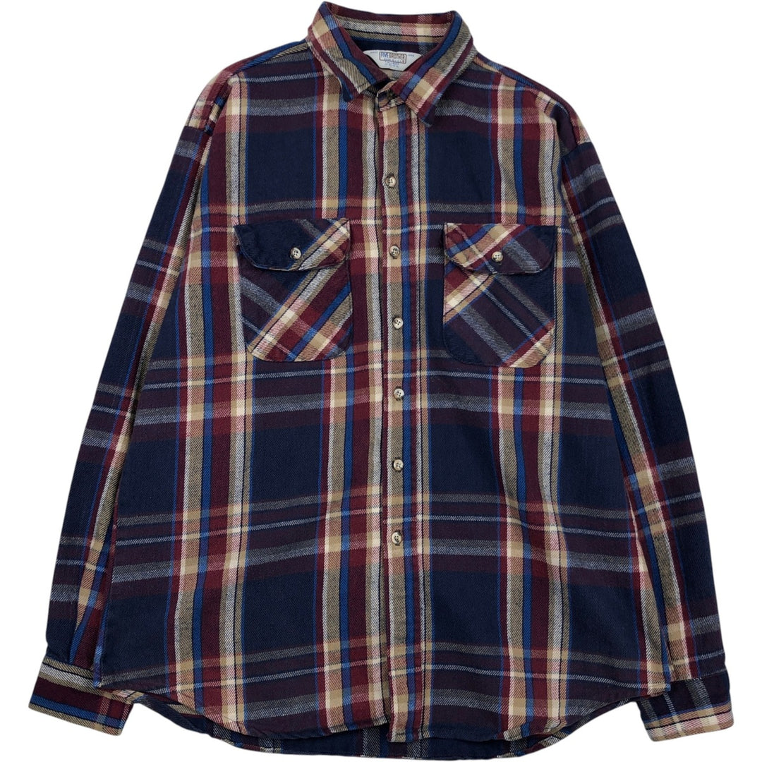 Vintage 70s-80'S Five Brother long-sleeved flannel plaid shirt, made in the USA, men's size XL cotton navy blue type Vintage Second Hand
