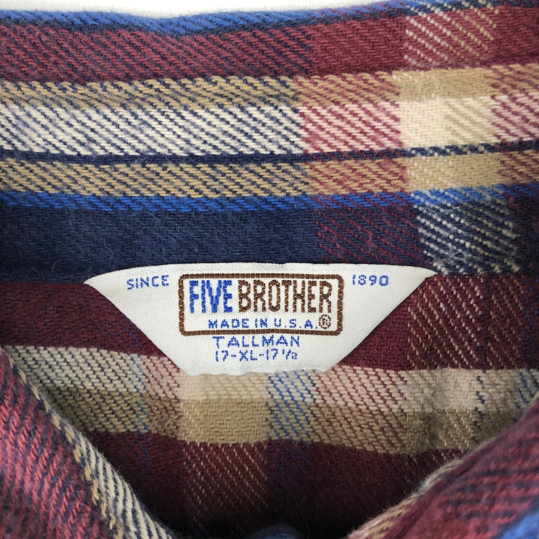 Vintage 70s-80'S Five Brother long-sleeved flannel plaid shirt, made in the USA, men's size XL cotton navy blue type Vintage Second Hand