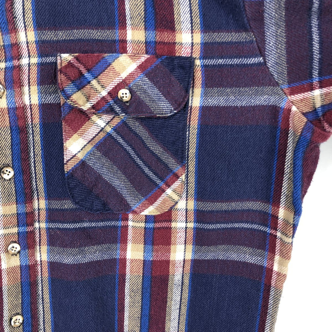 Vintage 70s-80'S Five Brother long-sleeved flannel plaid shirt, made in the USA, men's size XL cotton navy blue type Vintage Second Hand