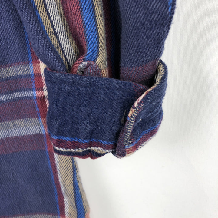 Vintage 70s-80'S Five Brother long-sleeved flannel plaid shirt, made in the USA, men's size XL cotton navy blue type Vintage Second Hand