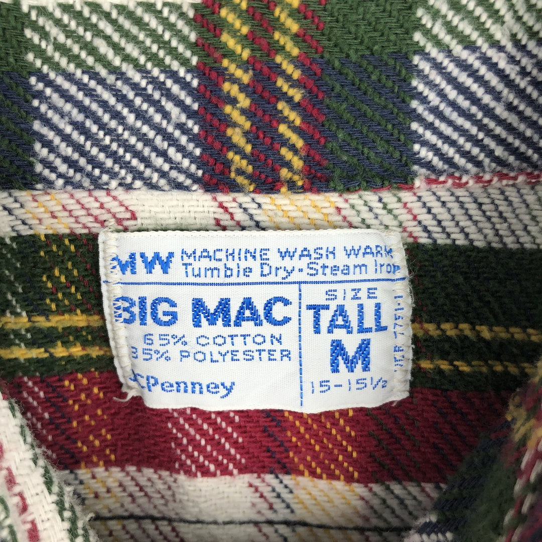 1970'S Big Mac JCPenny Long-Sleeve Flannel Check Shirt, Men's Size M (approx.), Vintage cotton multicolor Vintage Second Hand