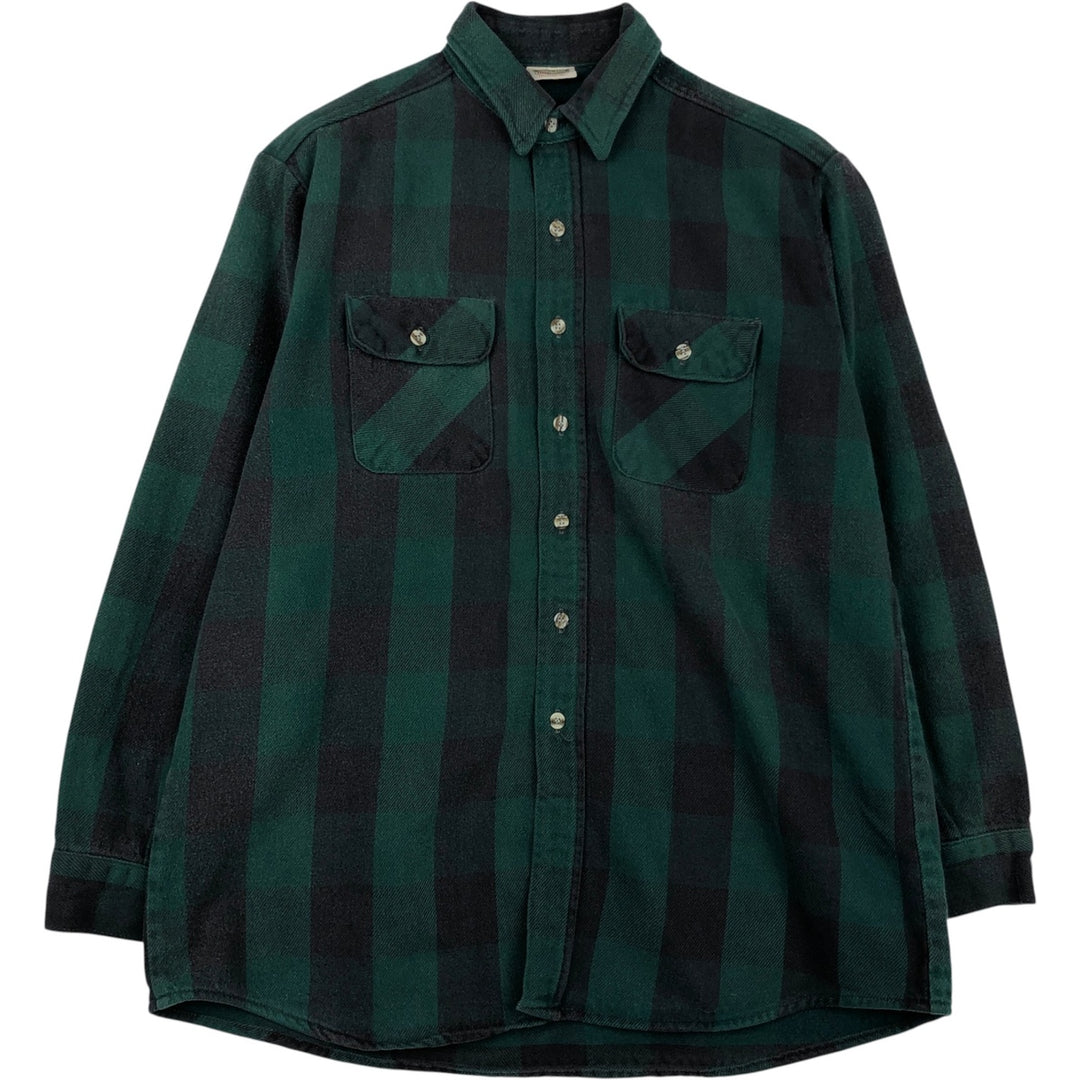 90'S Five Brother Buffalo Check Long-Sleeve Heavy Flannel Check Shirt, Men's Size XL (approx.) unclear green type Vintage Second Hand