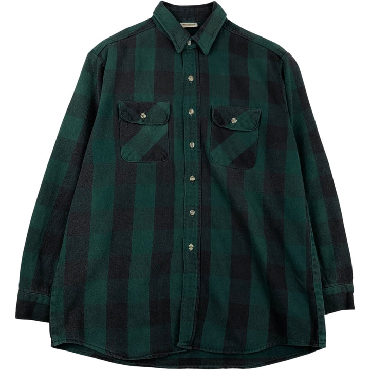 90'S Five Brother Buffalo Check Long-Sleeve Heavy Flannel Check Shirt, Men's Size XL (approx.) unclear green type Vintage Second Hand