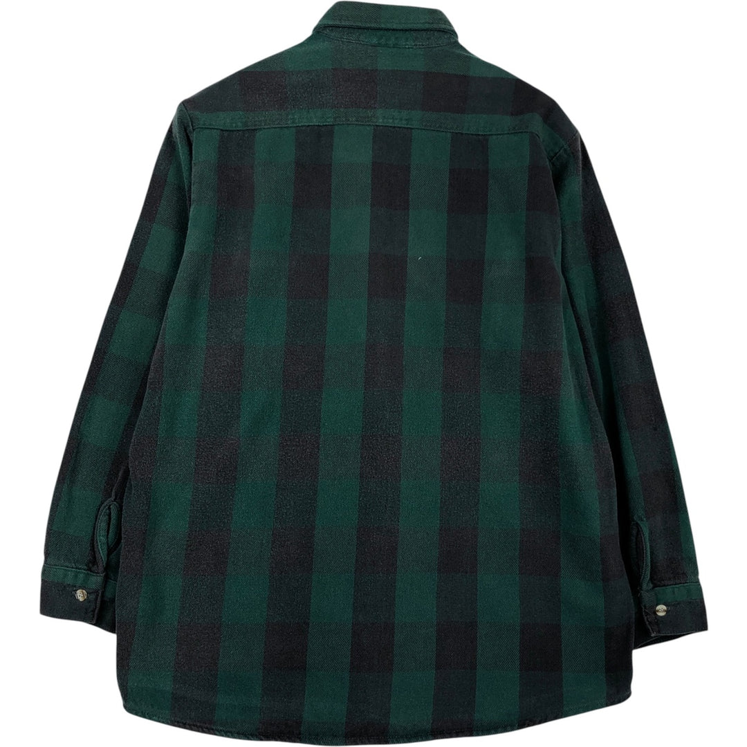90'S Five Brother Buffalo Check Long-Sleeve Heavy Flannel Check Shirt, Men's Size XL (approx.) unclear green type Vintage Second Hand