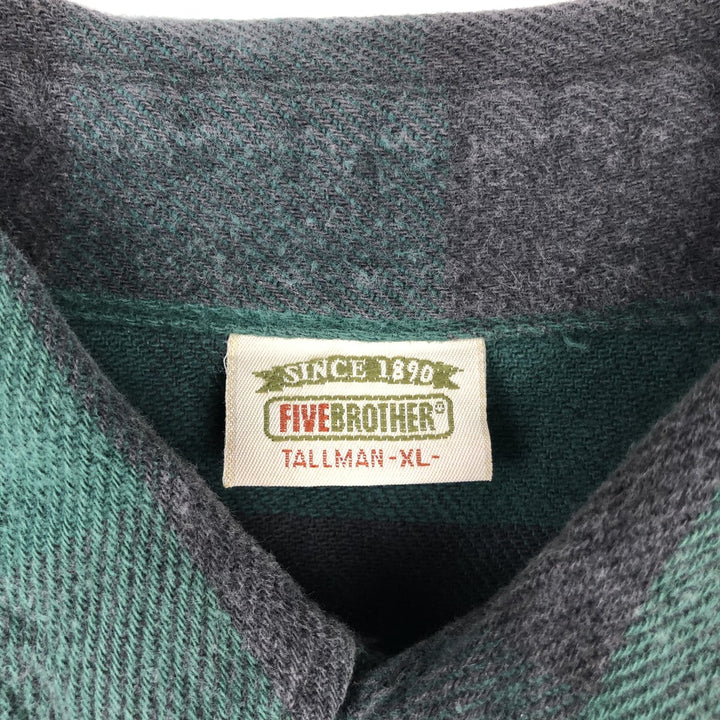 90'S Five Brother Buffalo Check Long-Sleeve Heavy Flannel Check Shirt, Men's Size XL (approx.) unclear green type Vintage Second Hand