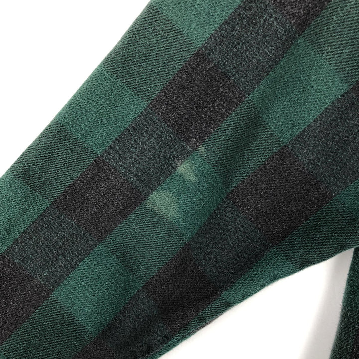 90'S Five Brother Buffalo Check Long-Sleeve Heavy Flannel Check Shirt, Men's Size XL (approx.) unclear green type Vintage Second Hand