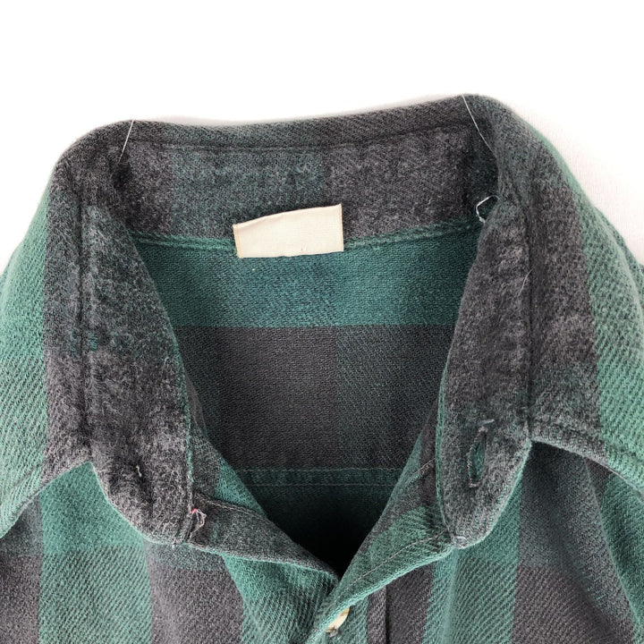 90'S Five Brother Buffalo Check Long-Sleeve Heavy Flannel Check Shirt, Men's Size XL (approx.) unclear green type Vintage Second Hand