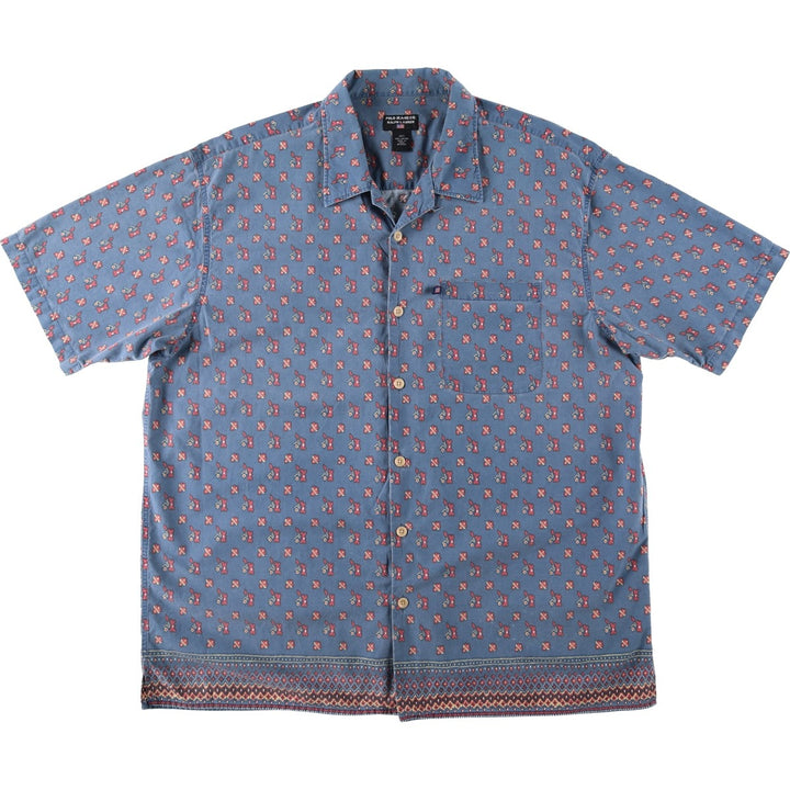 Ralph Lauren POLO JEANS COMPANY all-over print short-sleeved open-collar cotton shirt, boxy fit, men's size XXL equivalent. cotton Navy blue Vintage Second Hand