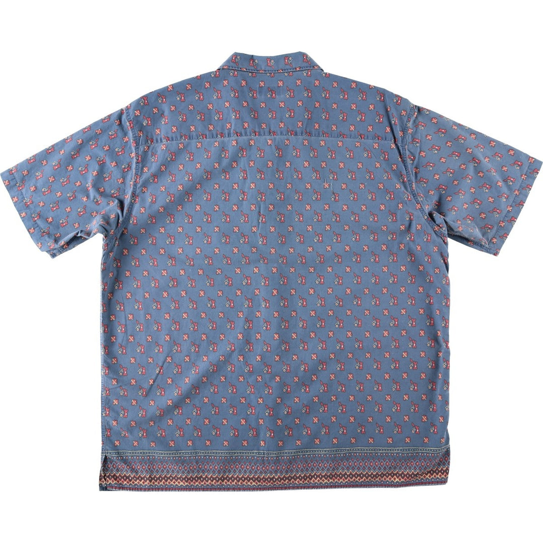 Ralph Lauren POLO JEANS COMPANY all-over print short-sleeved open-collar cotton shirt, boxy fit, men's size XXL equivalent. cotton Navy blue Vintage Second Hand
