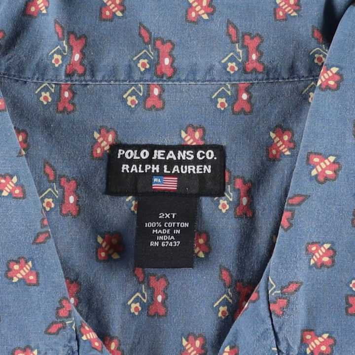 Ralph Lauren POLO JEANS COMPANY all-over print short-sleeved open-collar cotton shirt, boxy fit, men's size XXL equivalent. cotton Navy blue Vintage Second Hand