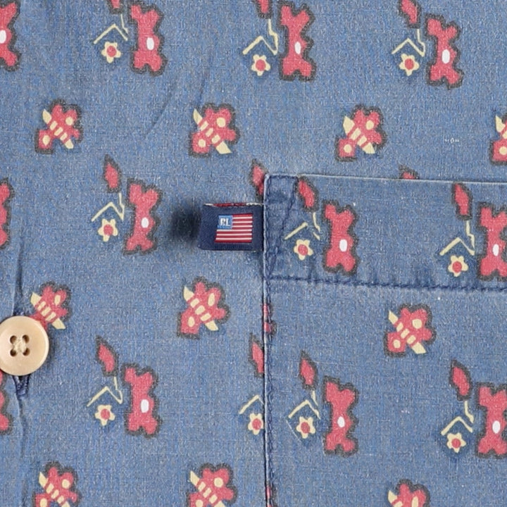 Ralph Lauren POLO JEANS COMPANY all-over print short-sleeved open-collar cotton shirt, boxy fit, men's size XXL equivalent. cotton Navy blue Vintage Second Hand