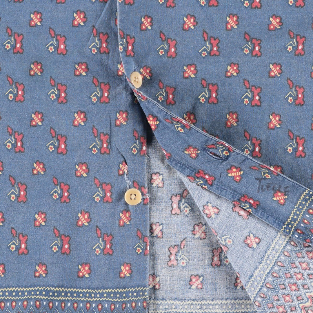 Ralph Lauren POLO JEANS COMPANY all-over print short-sleeved open-collar cotton shirt, boxy fit, men's size XXL equivalent. cotton Navy blue Vintage Second Hand