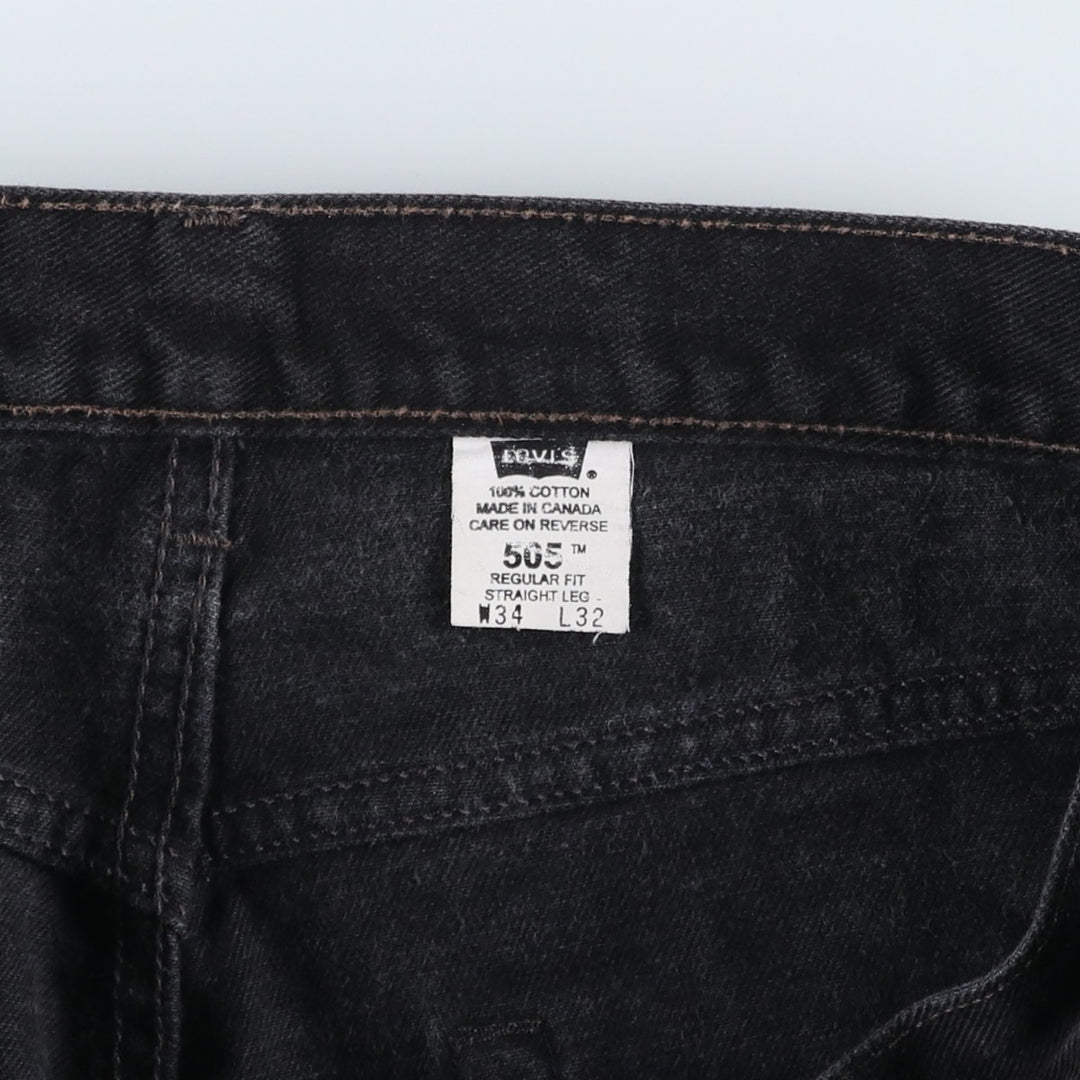 2000'S Levi's 505 Regular Fit Straight Leg Black Denim Tapered Denim Pants, Made in Canada, Men's Size W34 cotton black type Vintage Second Hand