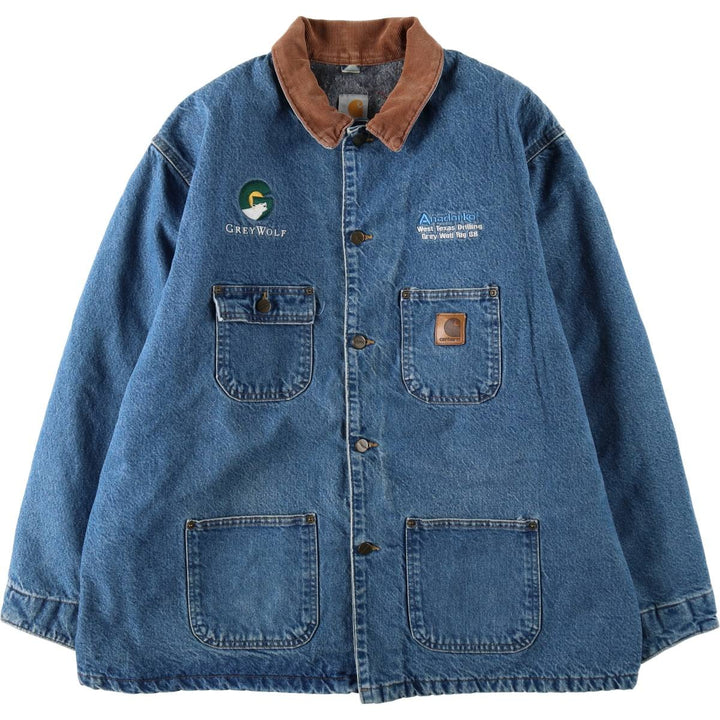 2000'S Carhartt Michigan Chore Coat, padded denim coverall, made in USA, men's size XXL equivalent. cotton blue type Vintage Second Hand