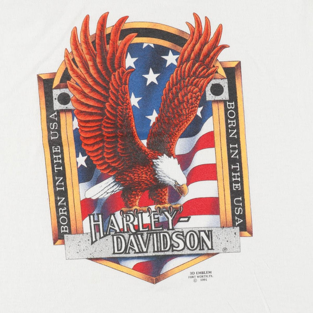 90'S 3D Emblem Harley-Davidson Motorcycle Bike T-Shirt, Made in USA, Men's XL equivalent, Vintage polyester white type Vintage Second Hand